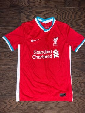 New Liverpool LFC Football Soccer Club ⚽️ England Red Blue shirt jersey M Youth
